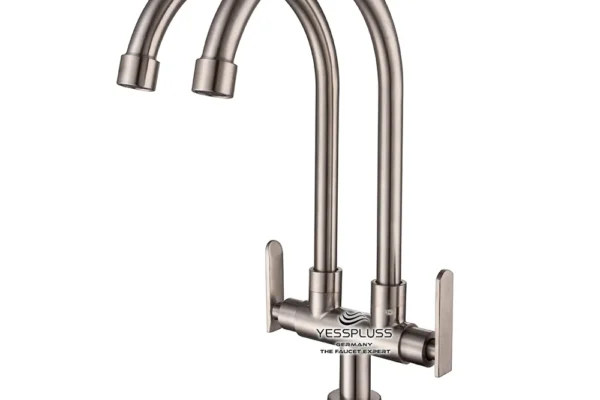 6822  YESSPLUSS SUS304 PILLAR MOUNTED TWIN SPOUT SINK TAP 白钢 双管 盆出 鹅颈龙头